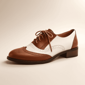 Chaussure bicolore femme, richelieu marron et blanc à bout golf perforé