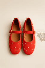 Mocassins Femme à Clous Dorés Rouge