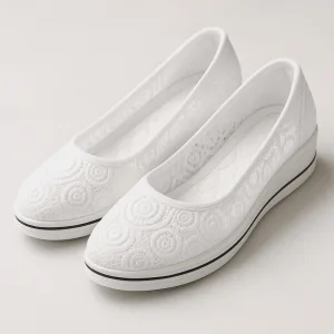Mocassins Femme en Dentelle Blanche Compensée