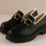 Mocassin Femme Fourré Épais-noir Mocassin Femme Fourré Épais-noir