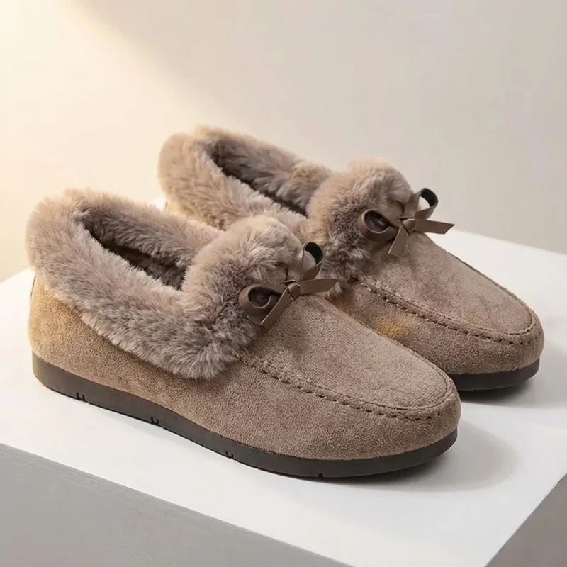 Mocassin Femme Hiver Fourré avec Nœud-marron Mocassin Femme Hiver Fourré avec Nœud