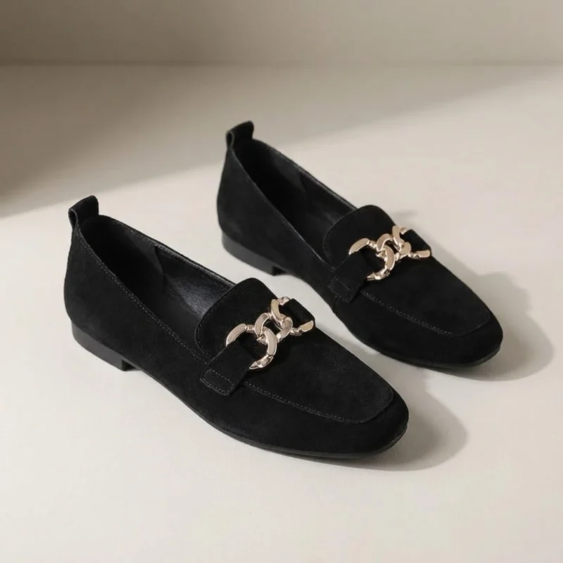 Mocassin Noir Femme Plat