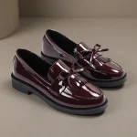 Mocassin-Femme-Bordeaux-Verni-Plateforme-Style-Britannique