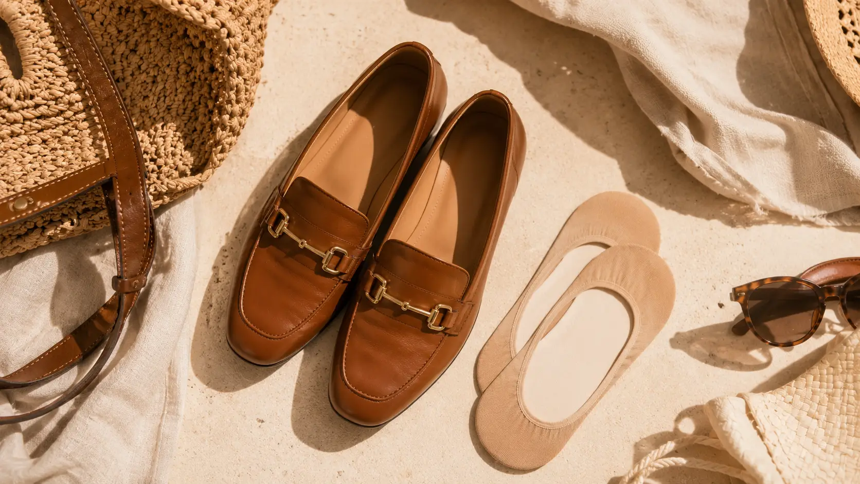 Mocassins sans chaussettes pour femme, guide été 2026 - mocassin cognac et socquettes invisibles
