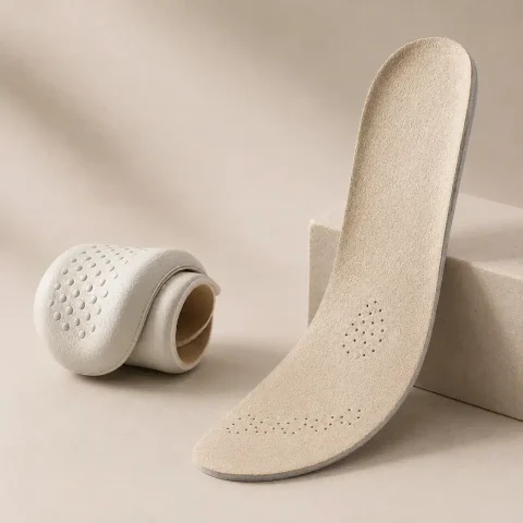 Semelles confort en cuir et latex coloris blanc, vue de face