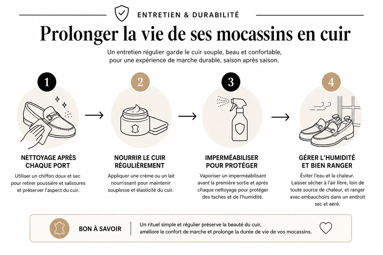 Les tendances 2026 pour choisir des mocassins en cuir adaptés à la marche longue , Entretien et durabilité: prolonger la vie de ses mocassins en cuir
