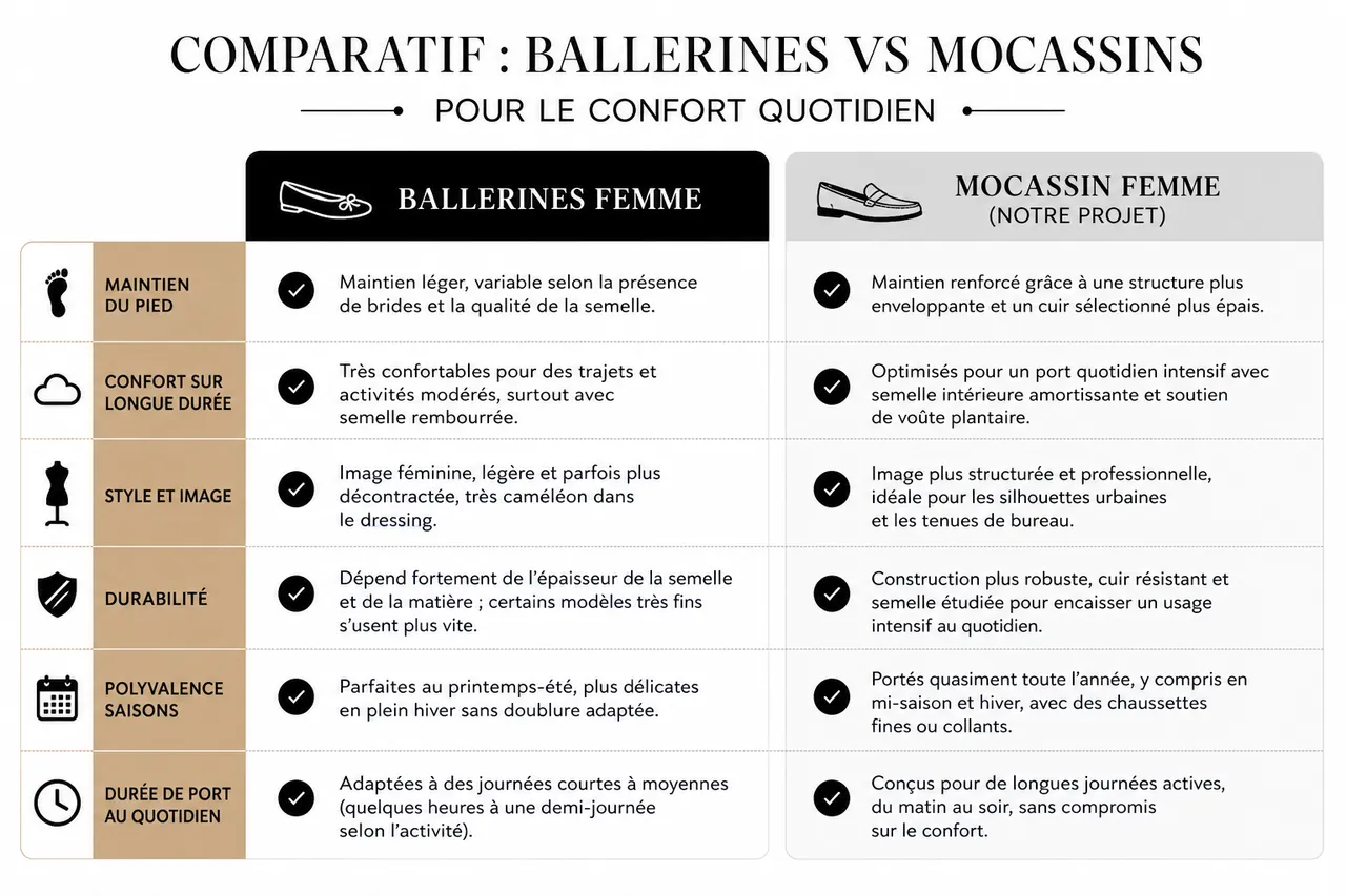 Comment choisir entre ballerines et mocassins pour un confort quotidien optimal , Comparatif: ballerines vs mocassins pour le confort quotidien