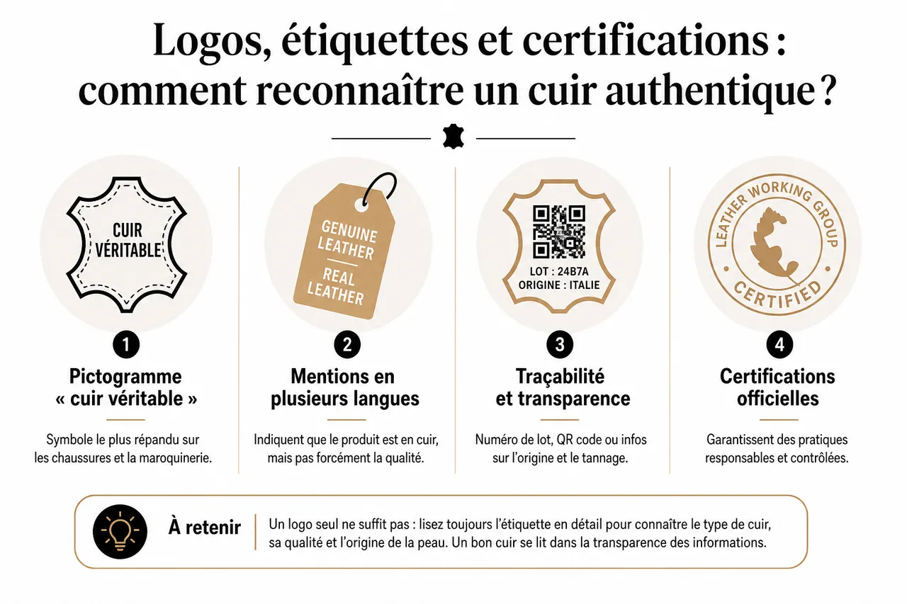 Reconnaître un vrai cuir de qualité à travers le logo et les labels , Logos, étiquettes et certifications: comment reconnaître un cuir authentique?
