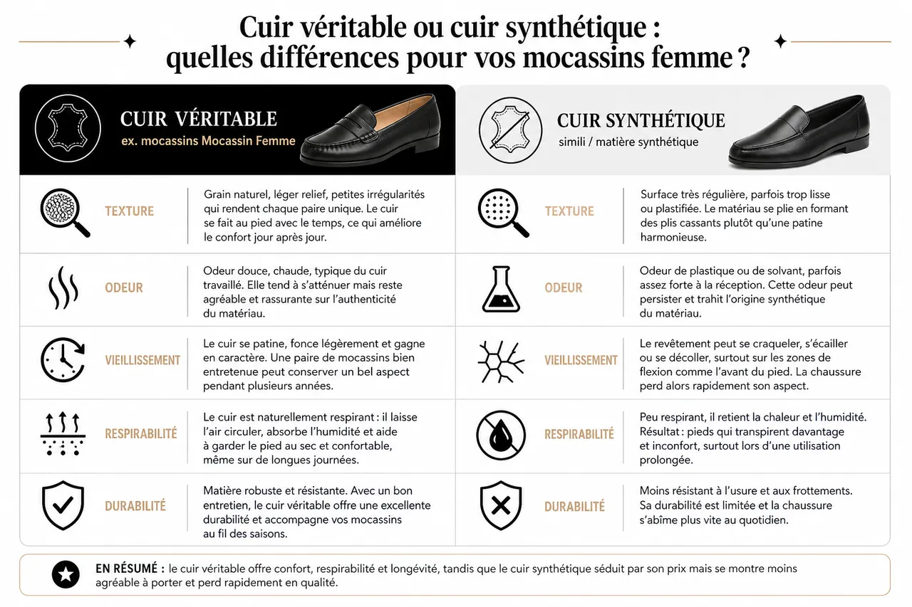 Reconnaître un vrai cuir de qualité à travers le logo et les labels , Cuir véritable ou cuir synthétique: quelles différences pour vos mocassins femme?