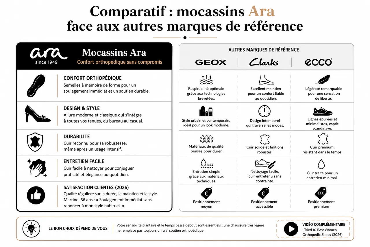 Mocassins confort pour femme: allier style et besoins orthopédiques sans compromis , Comparatif: mocassins Ara face aux autres marques de référence