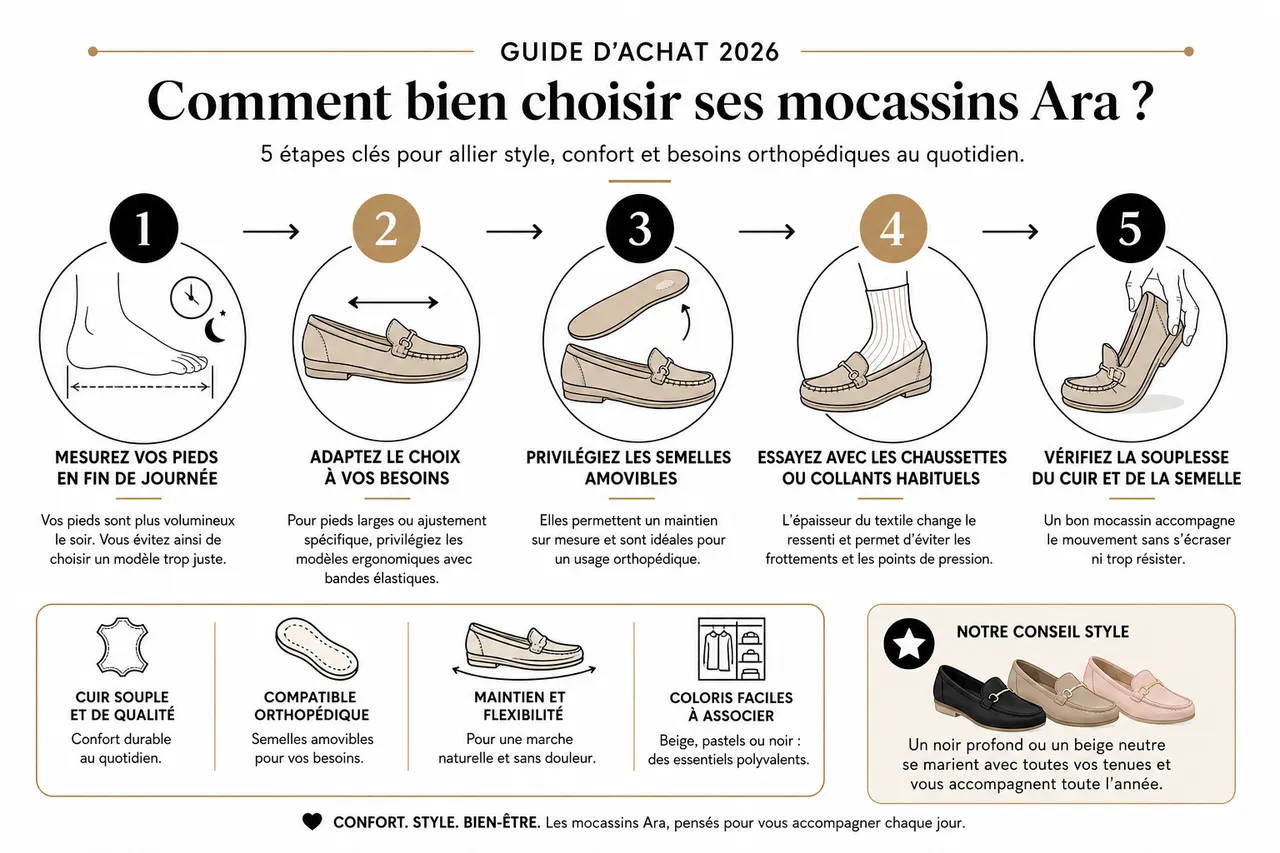 Mocassins confort pour femme: allier style et besoins orthopédiques sans compromis , Guide d’achat: comment bien choisir ses mocassins Ara en 2026?
