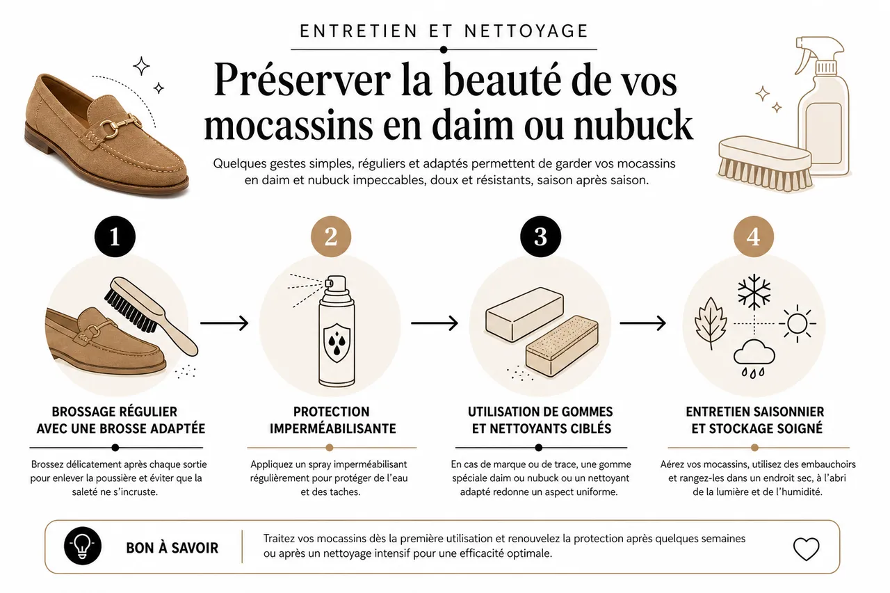 Daim ou nubuck: quelles différences essentielles pour votre choix de chaussures femme , Entretien et nettoyage: préserver la beauté de vos mocassins en daim ou nubuck