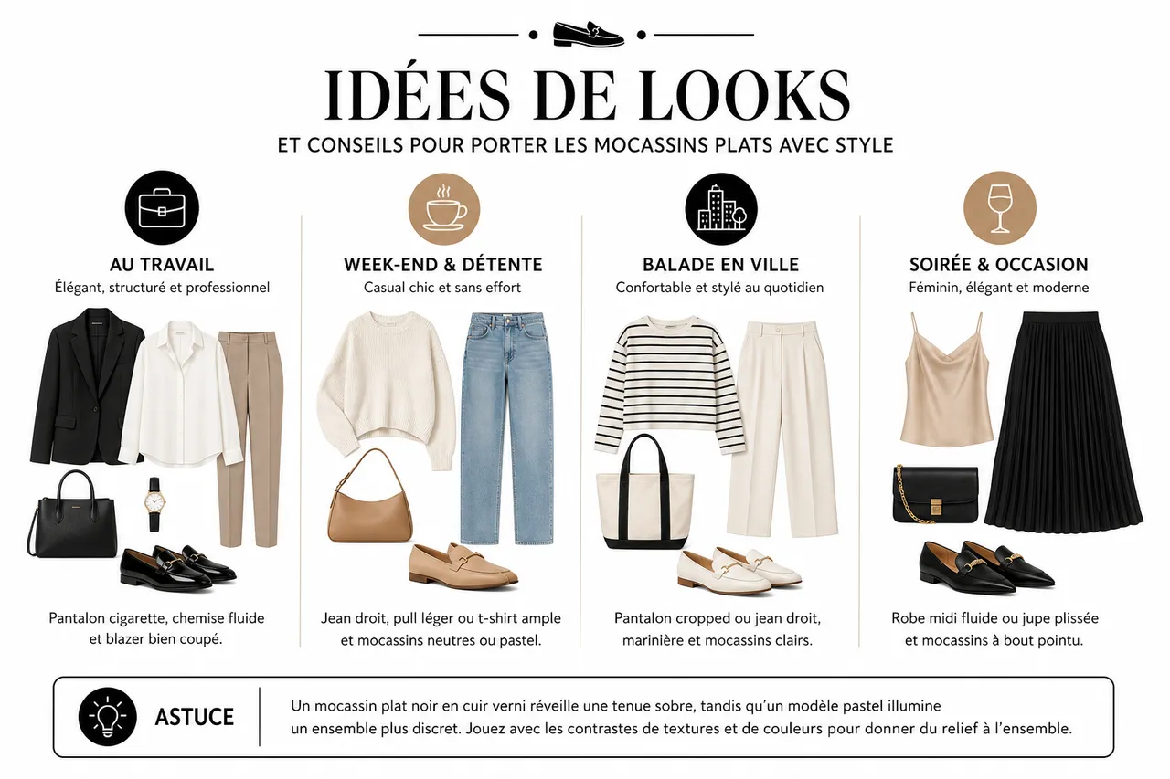 Comment porter des mocassins plates avec style pour un look chic sans talons , Idées de looks et conseils pour porter les mocassins plats avec style