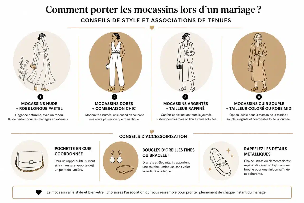 Choisir des mocassins confortables pour un mariage sans douleurs en fin de journée , Comment porter les mocassins lors d’un mariage? Conseils de style et associations de tenues