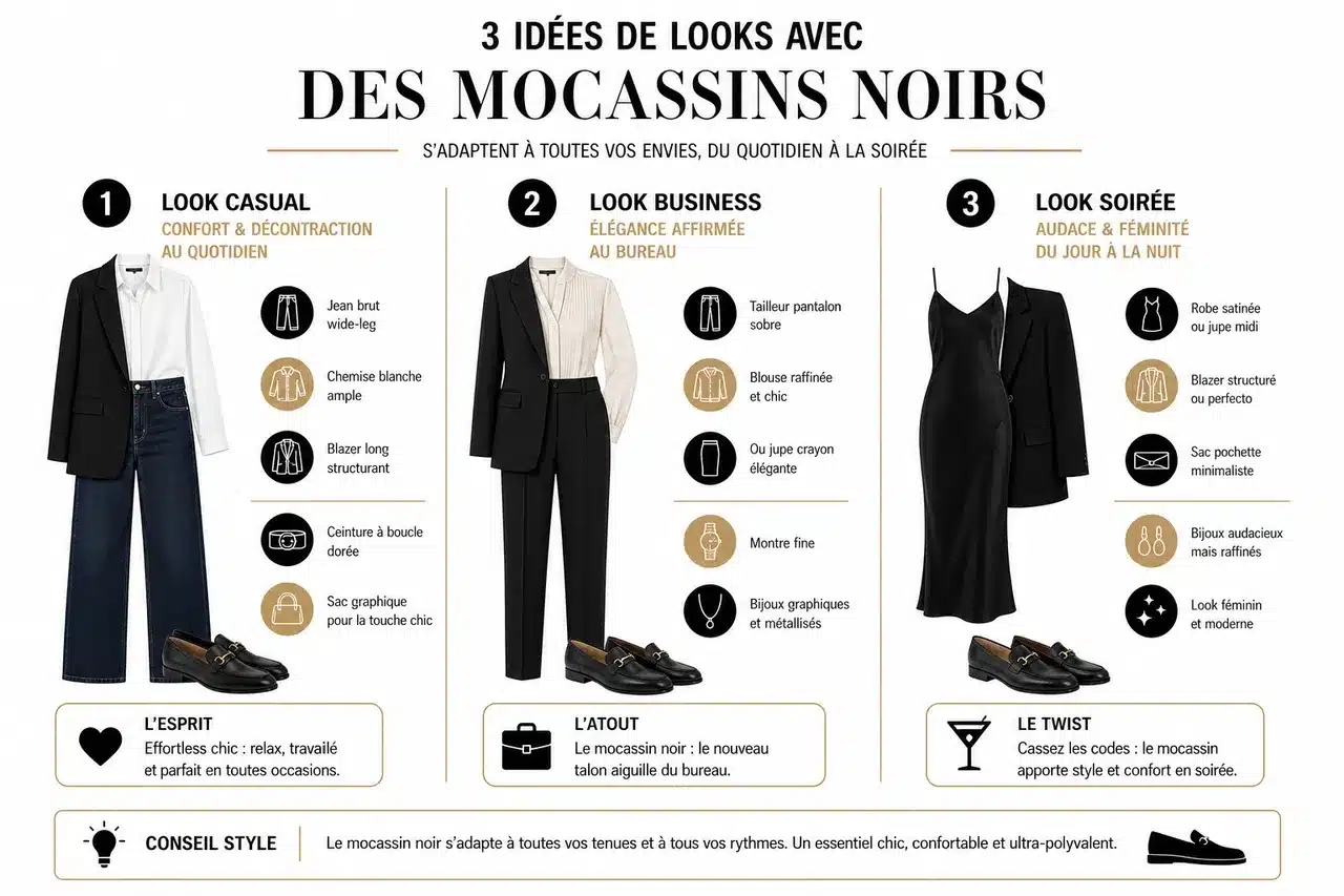 Comment assortir des mocassins en cuir noir avec toutes ses tenues , Idées de looks et conseils de style avec des mocassins noirs