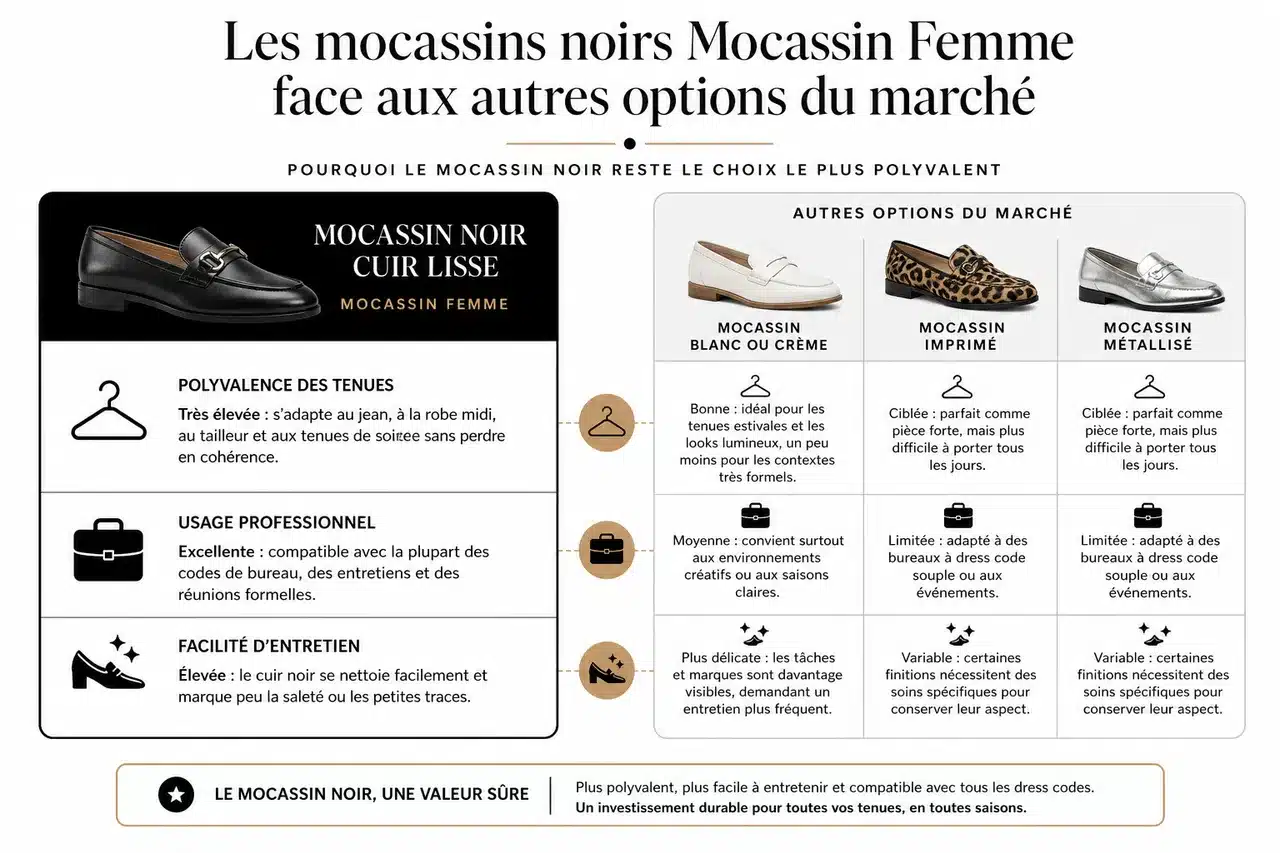Comment assortir des mocassins en cuir noir avec toutes ses tenues , Les mocassins noirs Mocassin Femme face aux autres options du marché