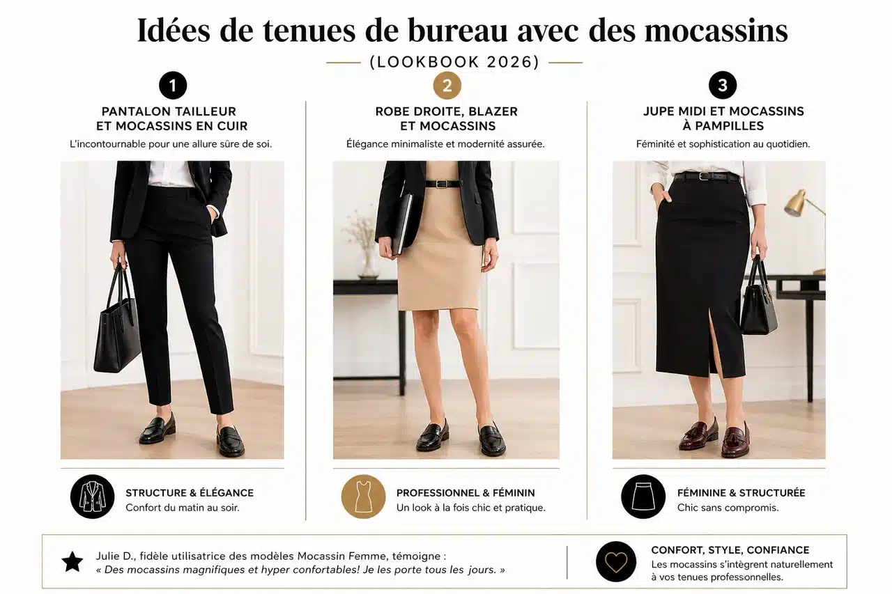 5 idées pour porter des mocassins au bureau avec style et modernité , Idées de tenues de bureau avec des mocassins (lookbook 2026)