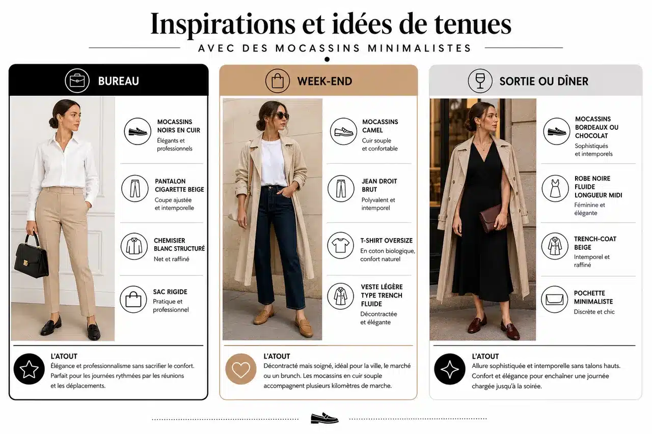 Créer une garde-robe capsule minimaliste avec des mocassins polyvalents , Inspirations et idées de tenues avec des mocassins minimalistes