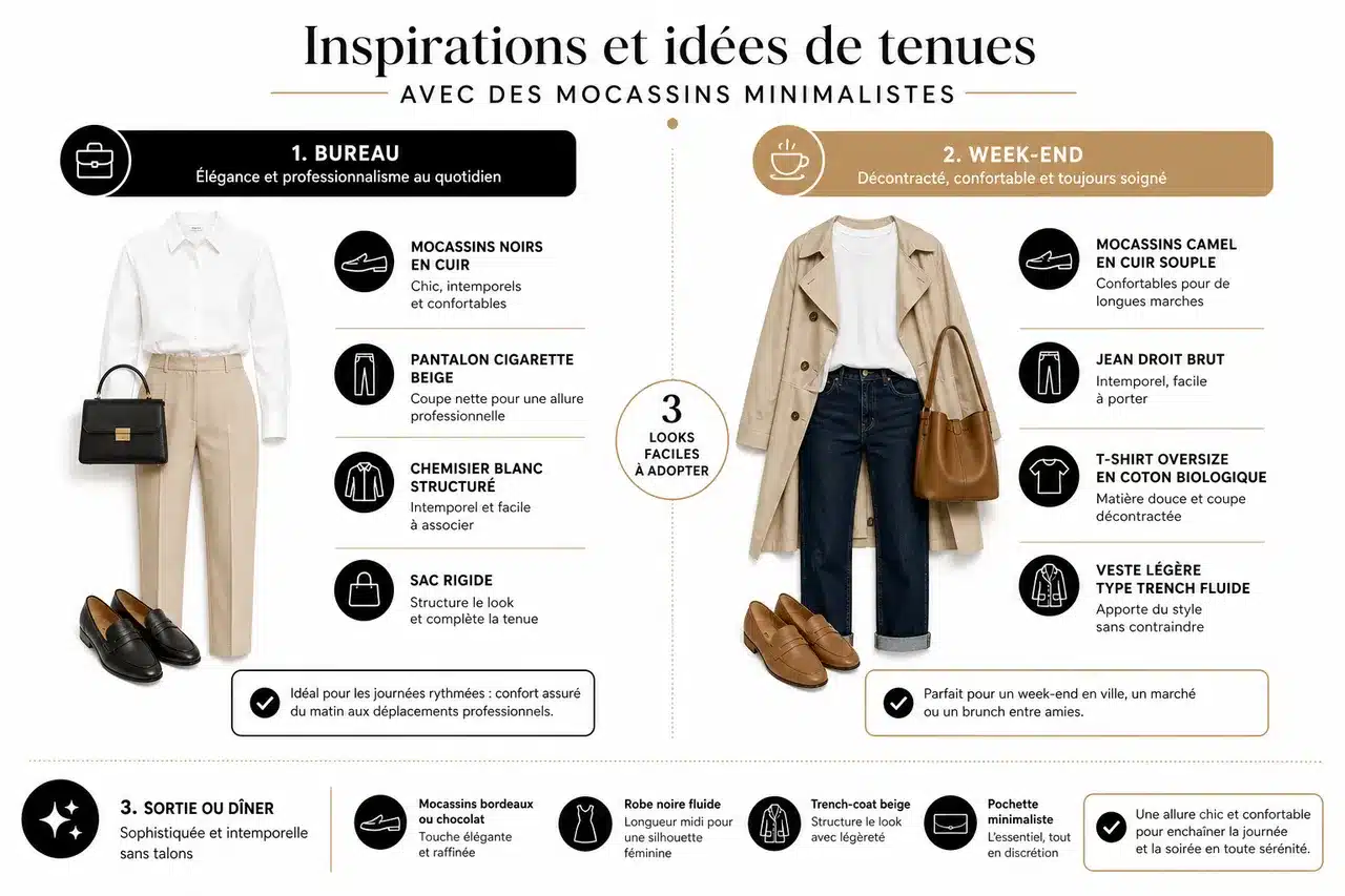 Créer une garde-robe capsule minimaliste avec des mocassins polyvalents , Inspirations et idées de tenues avec des mocassins minimalistes