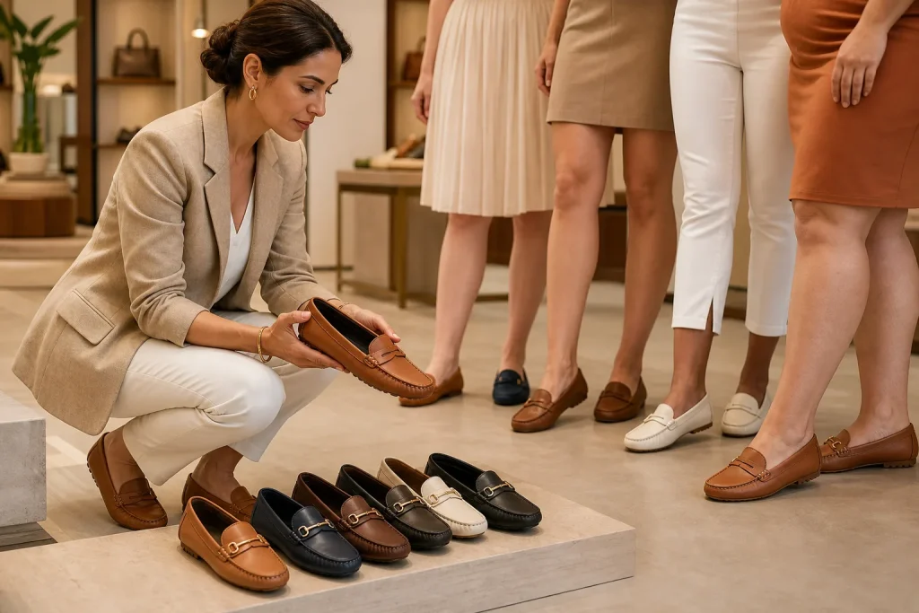 Chaussures mocassins adaptées à différentes morphologies de jambes