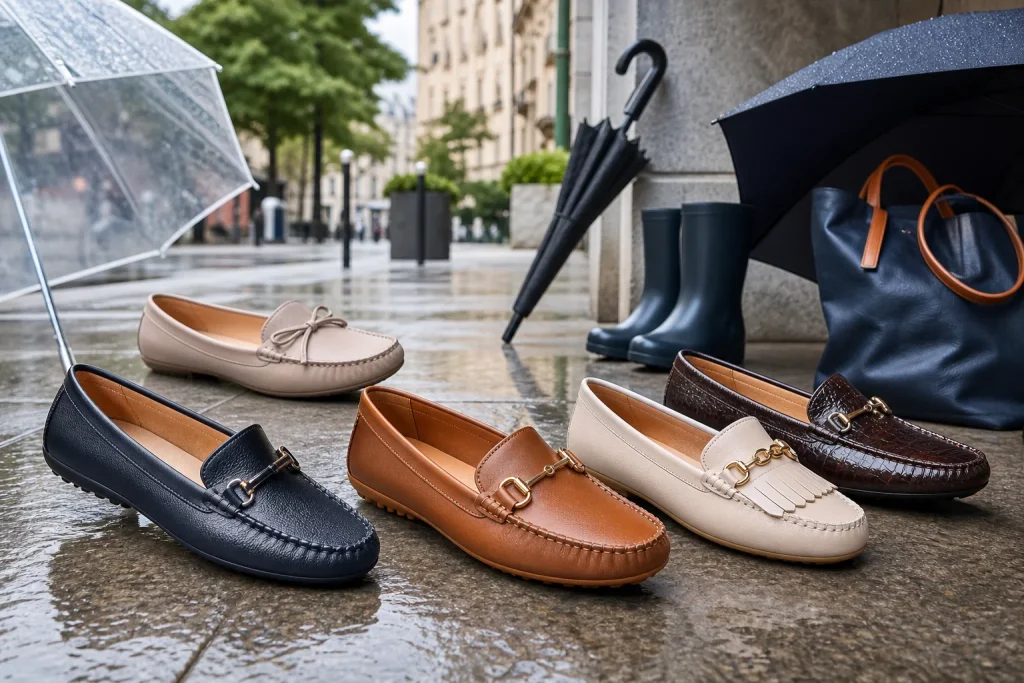 Chaussures mocassins femme protégées contre la pluie et taches