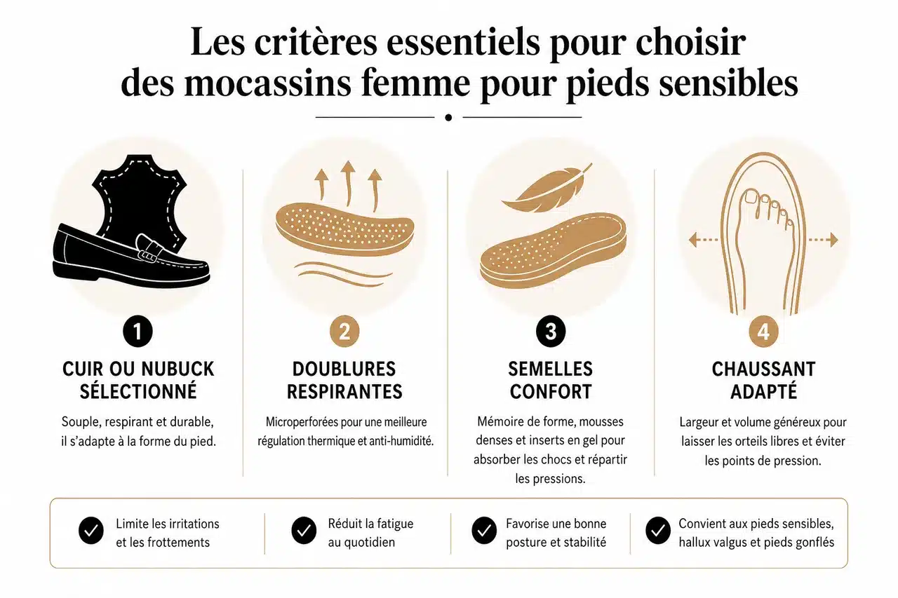 Comment repérer des mocassins adaptés aux pieds sensibles pour un confort optimal , Les critères essentiels pour choisir des mocassins femme pour pieds sensibles