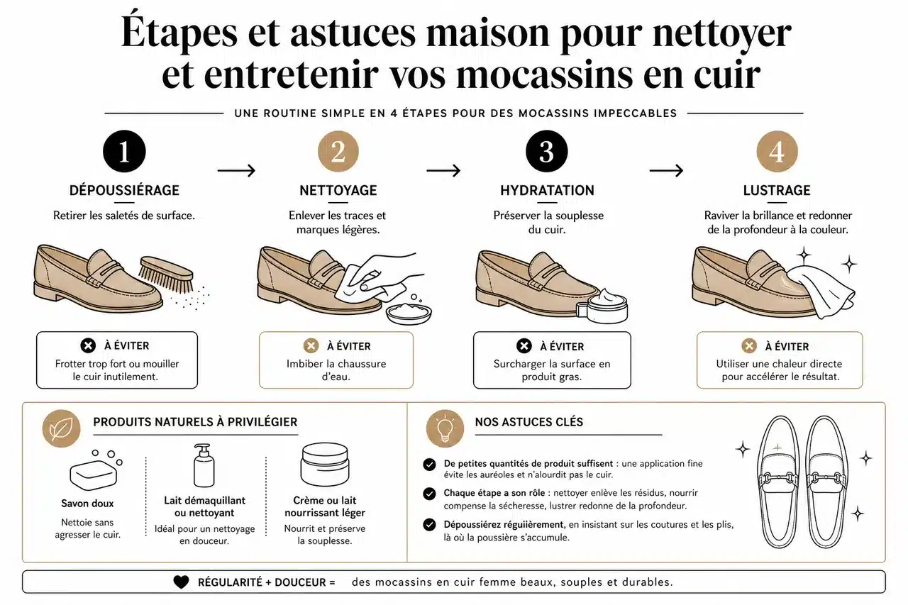 7 astuces pour entretenir vos mocassins en cuir sans les abîmer à la maison , Étapes et astuces maison pour nettoyer et entretenir vos mocassins en cuir