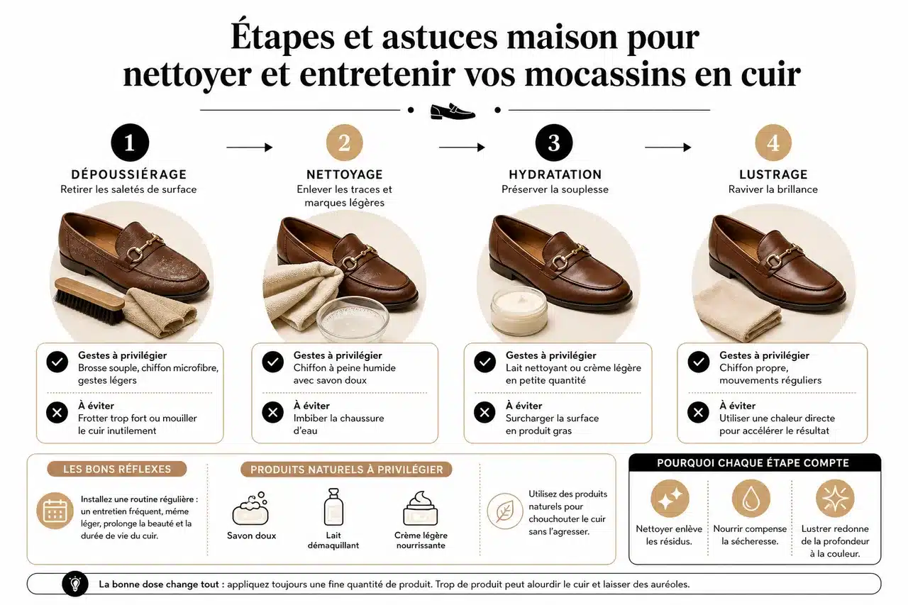 7 astuces pour entretenir vos mocassins en cuir sans les abîmer à la maison , Étapes et astuces maison pour nettoyer et entretenir vos mocassins en cuir