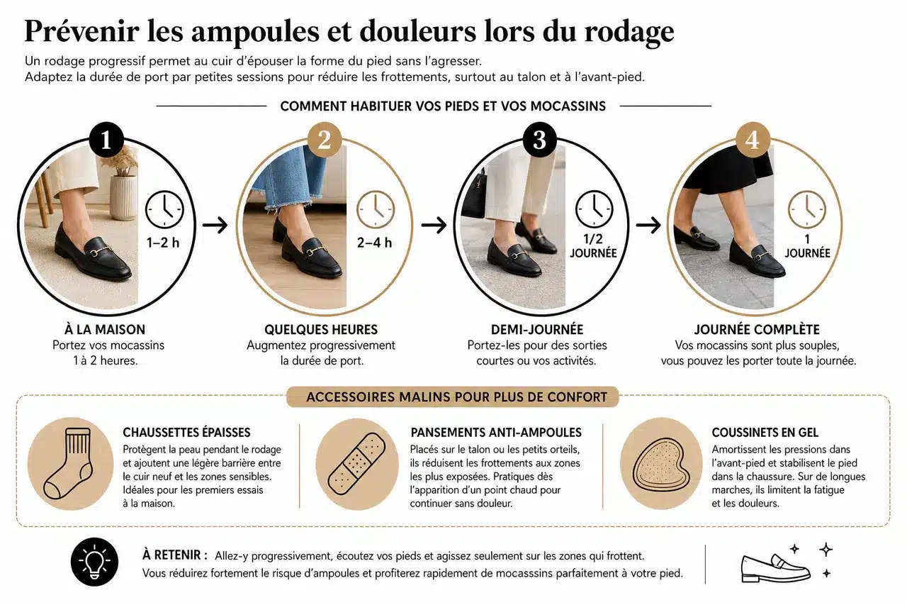 Comment assouplir des mocassins femme neufs sans créer d’inconfort ni ampoules , Prévenir les ampoules et douleurs lors du rodage