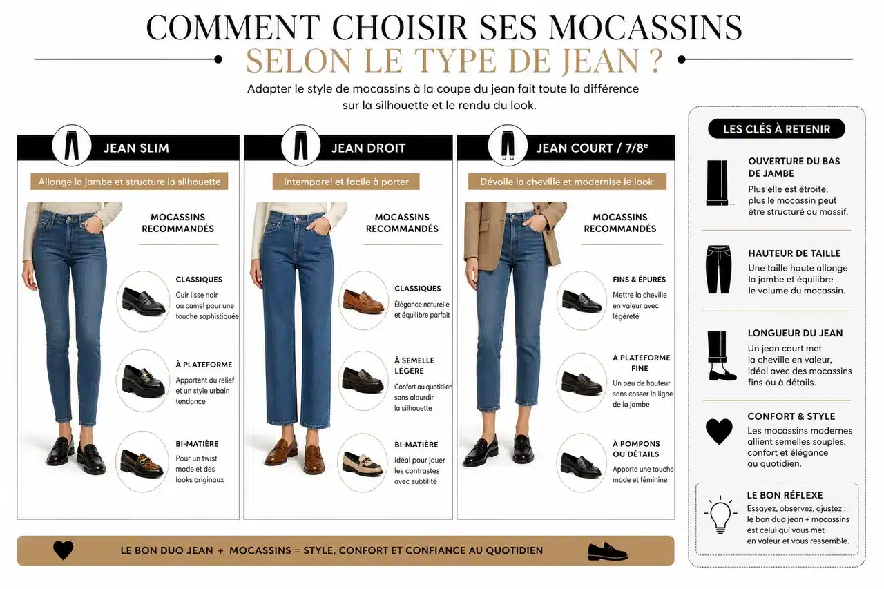 Comment porter des mocassins avec un jean pour un style moderne et flatteur , Comment choisir ses mocassins selon le type de jean?