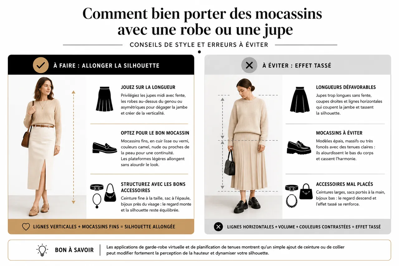 Éviter l’effet tassé: comment associer mocassins et robes ou jupes pour allonger la silhouette , Comment bien porter des mocassins avec une robe ou une jupe: conseils de style et erreurs à éviter