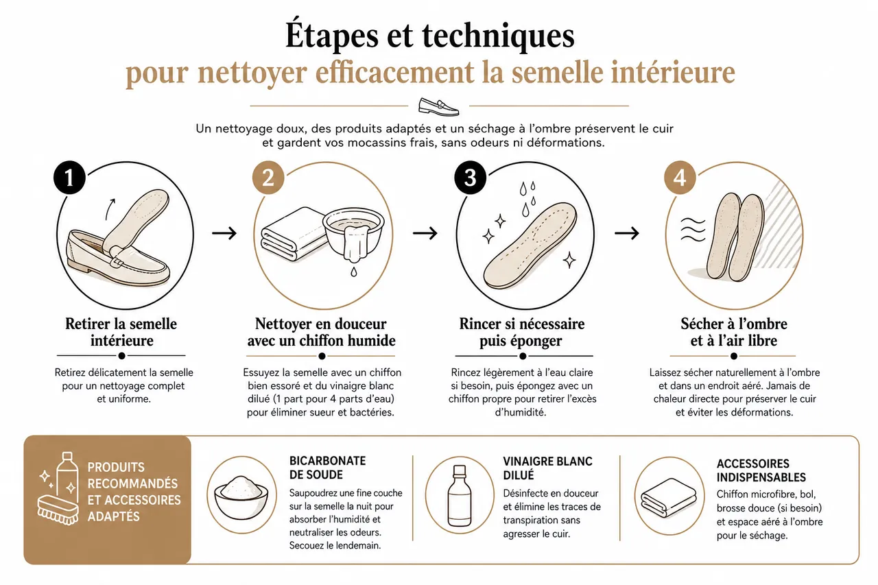 Comment entretenir l’intérieur de vos mocassins pour éviter odeurs et déformations , Étapes et techniques pour nettoyer efficacement la semelle intérieure