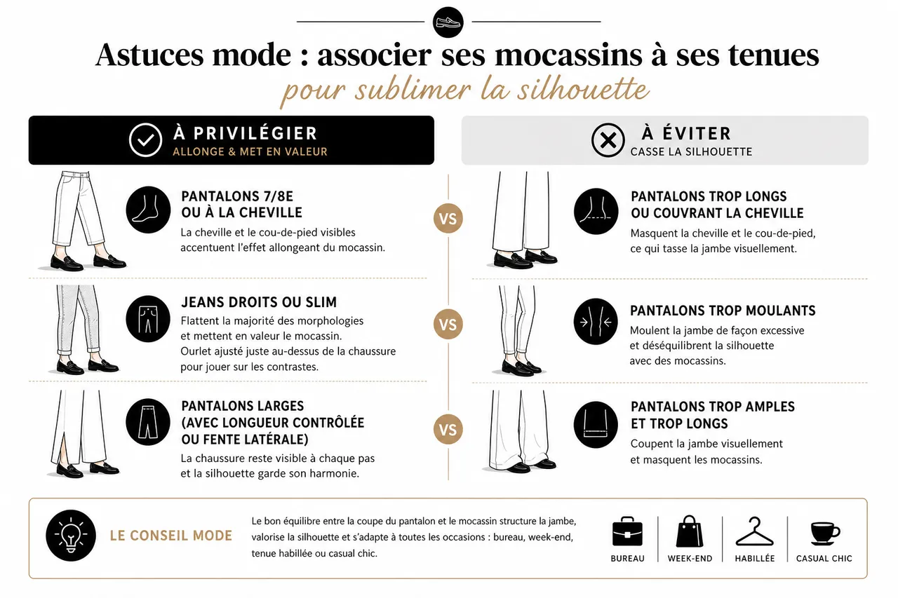 Comment choisir des mocassins selon la morphologie de vos jambes , Astuces mode: associer ses mocassins à ses tenues pour sublimer la silhouette