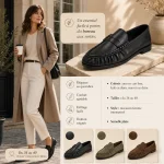Caractéristiques du mocassin femme plissé : coloris, tailles du 34 au 40 et matières