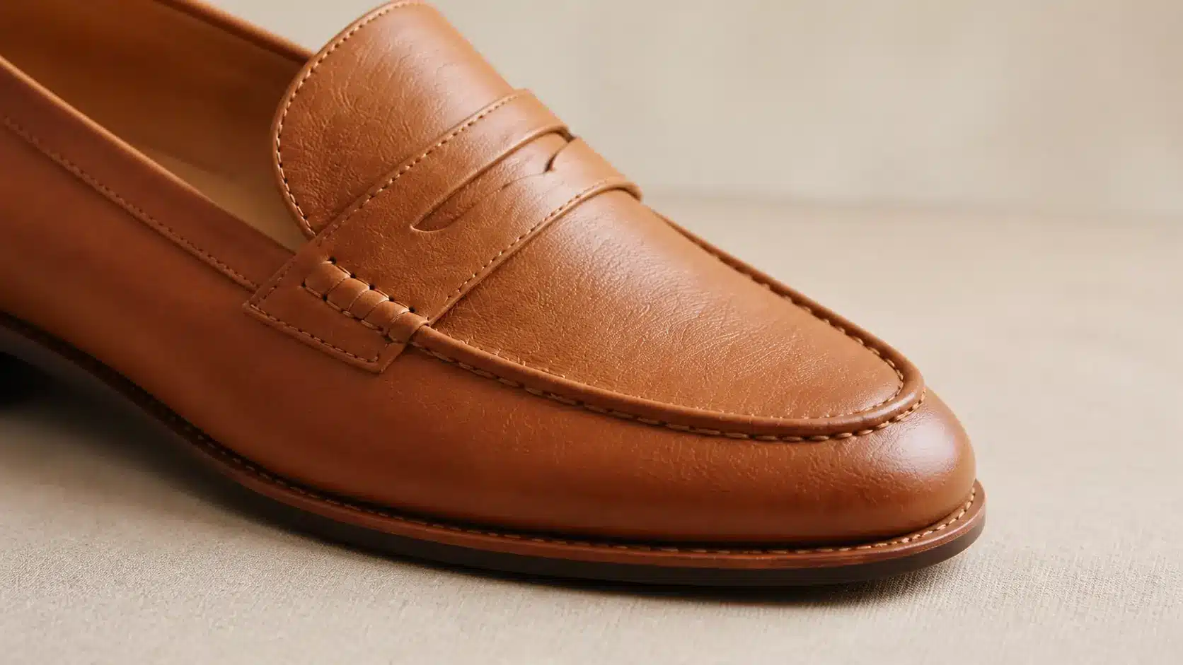 Couture de la semelle d'un mocassin femme en cuir souple