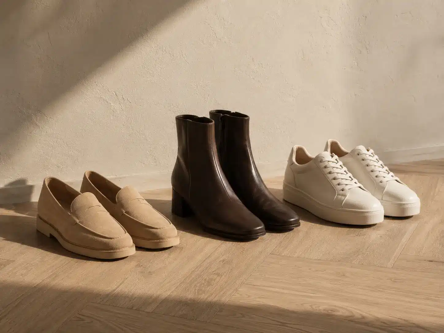 Mocassin, bottine à talon bloc et basket : trois hauteurs de chaussures pour un pantalon large