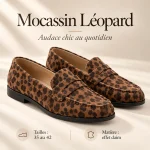 Mocassin Femme Léopard Effet Daim - specs Mocassin léopard femme effet daim, penny loafer du 35 au 42