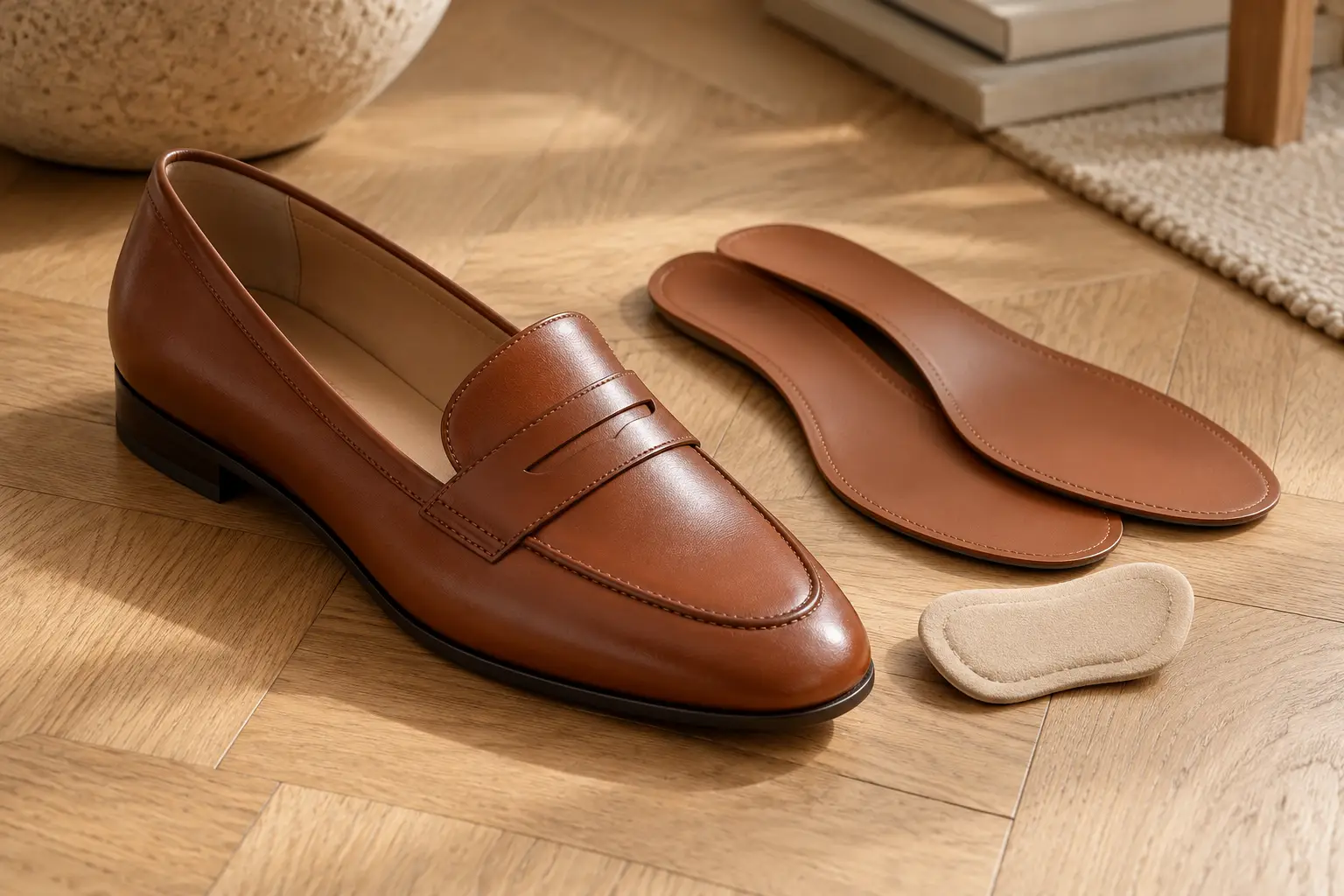 Mocassin trop grand, semelles en cuir et coussinet de talon pour l'ajuster